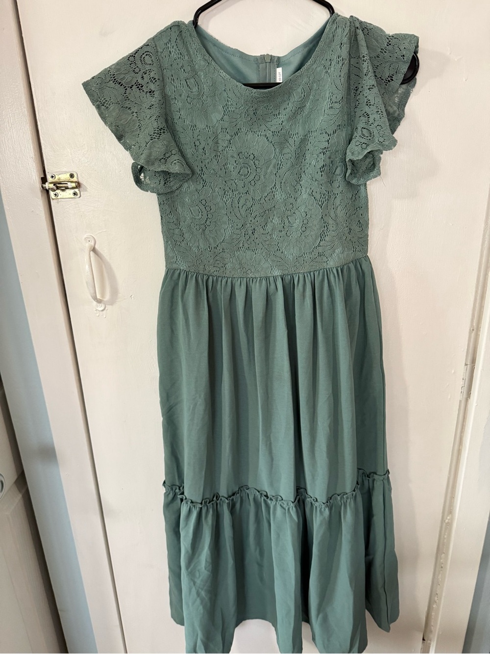 Girls' Sage Green Lace Bodice Maxi Dress